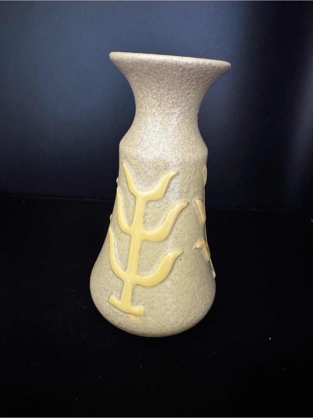 Neutral Ceramic Vase with Yellow Relief Motif
